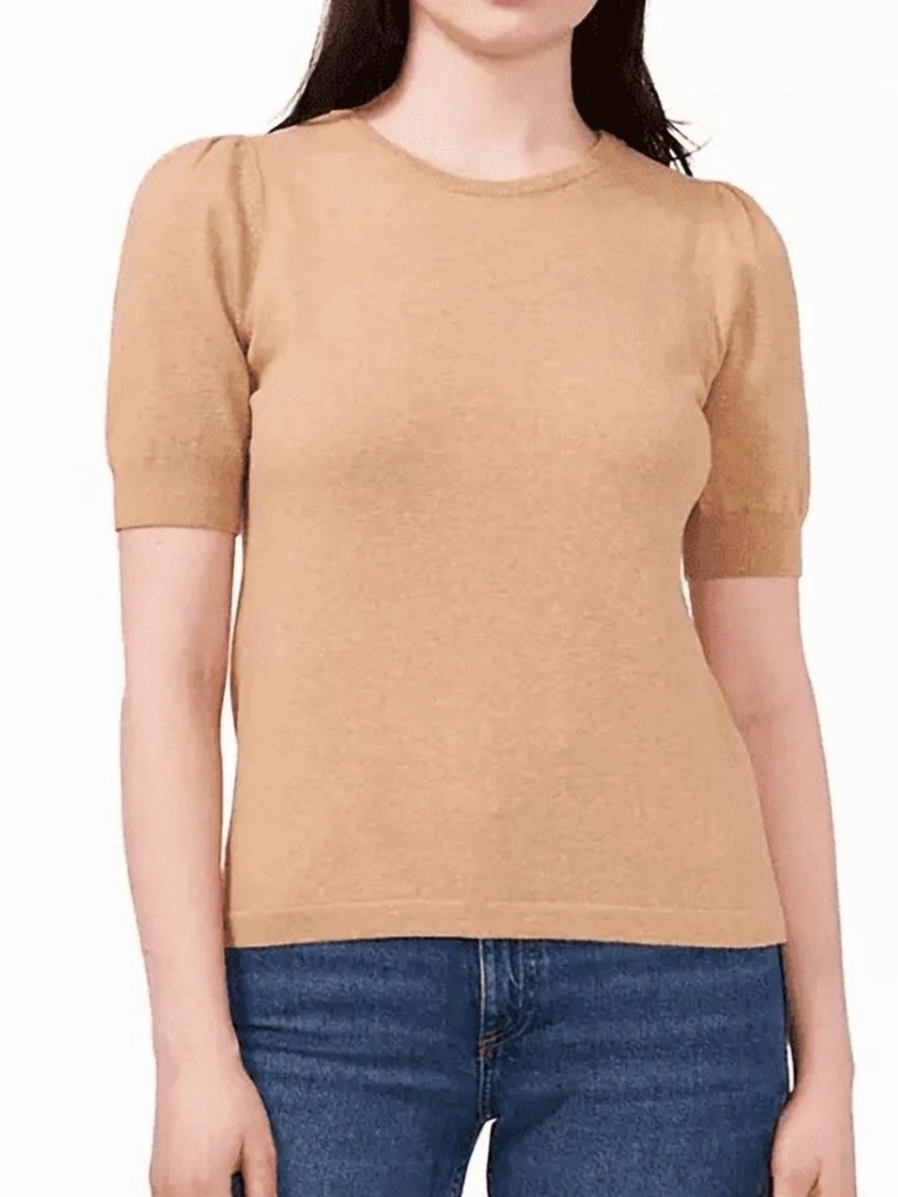 Vince Camuto Short Sleeve Crewneck Top in Camel/Tan